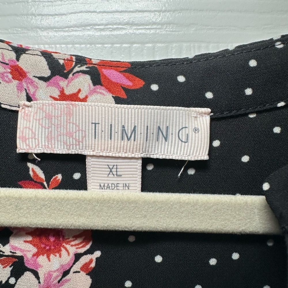 Timing Black Sheer Floral Dot Peasant Blouse - Picture 2 of 5